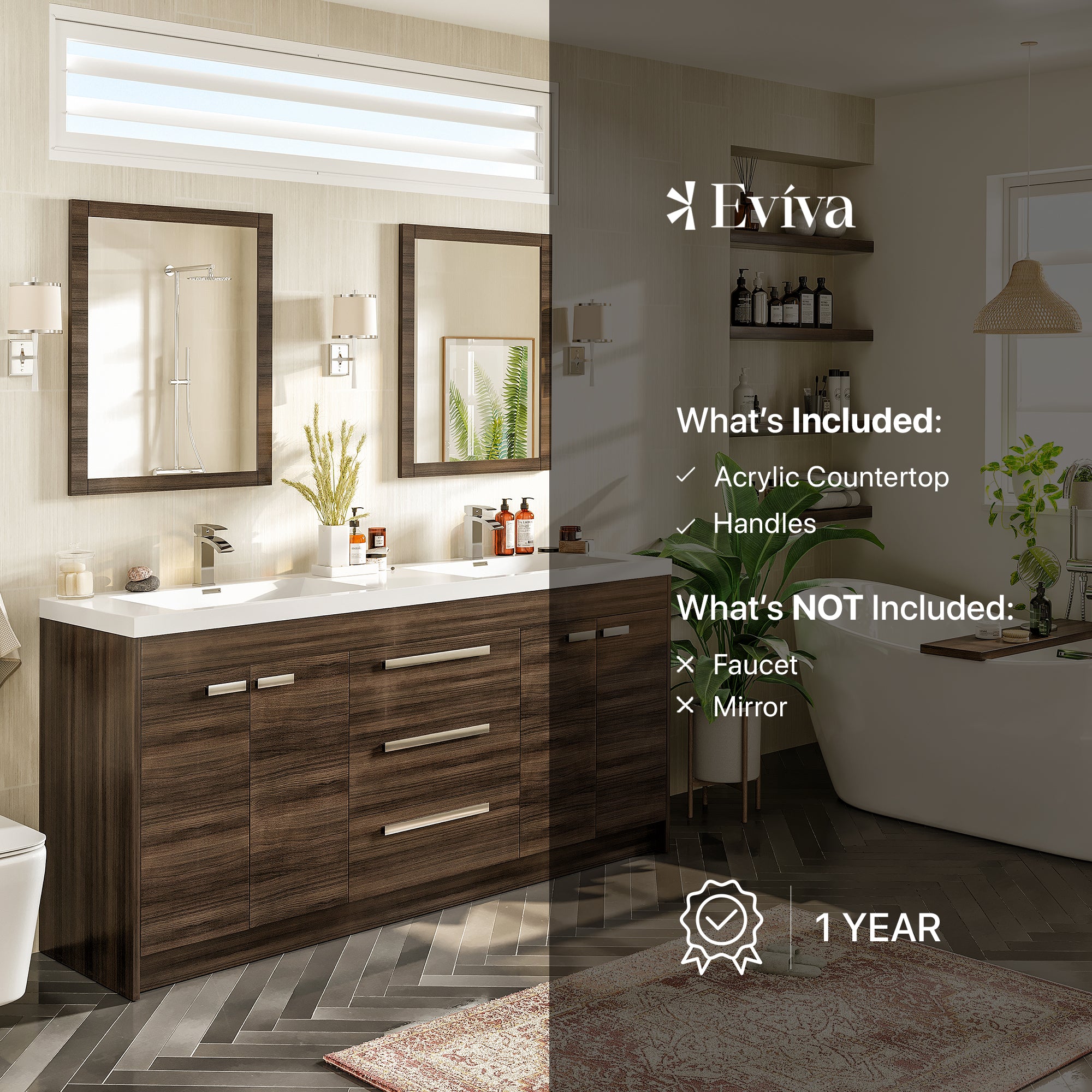 Lugano 60 in. Gray Oak Double Sink Bath Vanity with Acrylic Top and Integrated Sinks