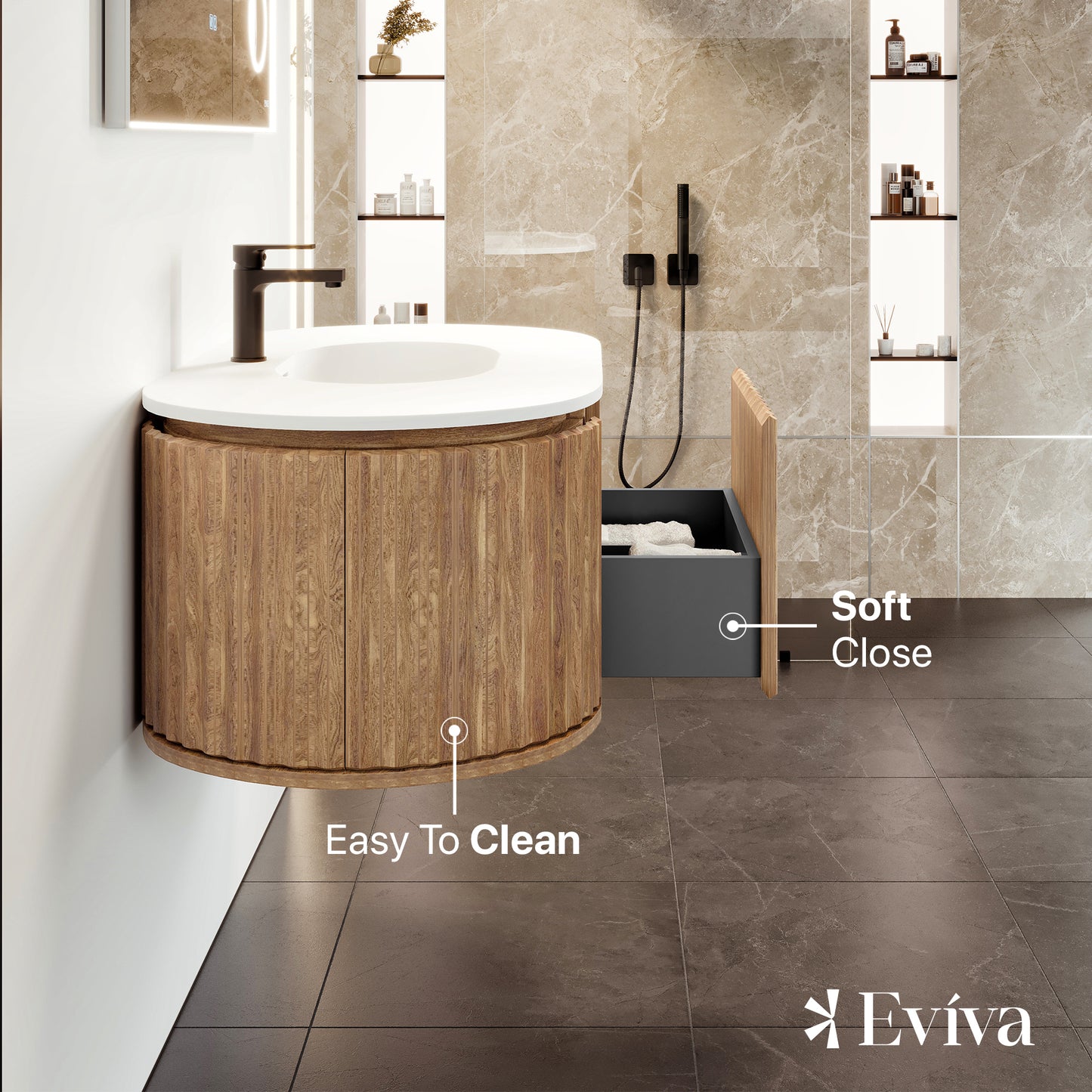 Haven 39"W x 22"D Medium Oak Wall Mount Bathroom Vanity with Solid Surface Countertop and Integrated Sink