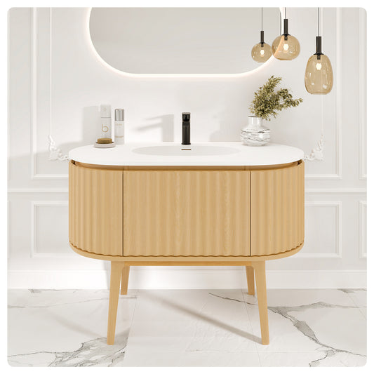Haven 39"W x 22"D Natural Oak Bathroom Vanity with Solid Surface Countertop and Integrated Sink