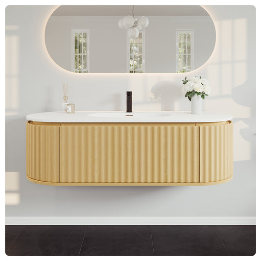 Haven 55"W x 22"D Natural Oak Bathroom Vanity with Solid Surface Countertop and Integrated Sink