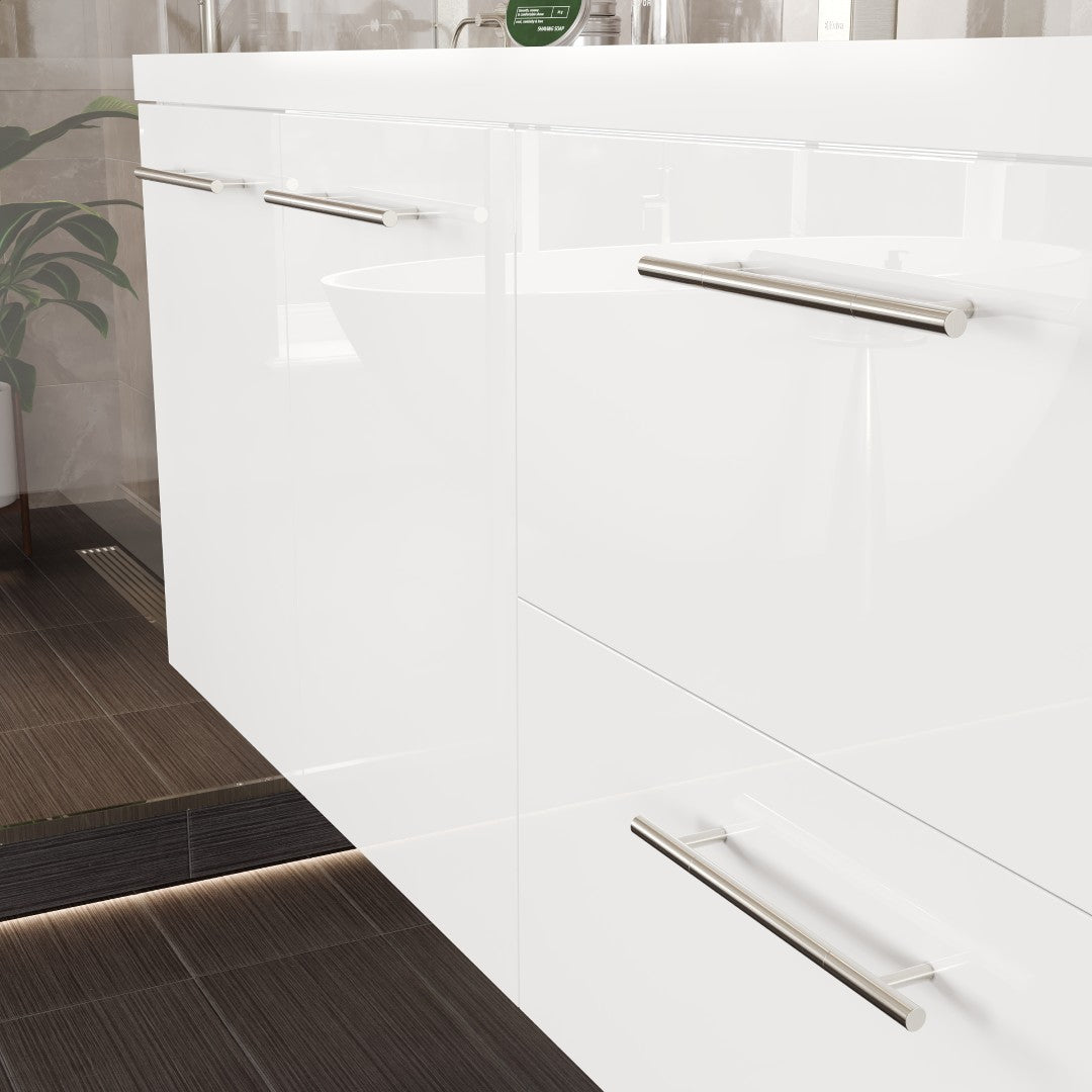 Lumina 84 in. White Wall Mount Double Sink Bath Vanity with Acrylic Top and Integrated Sinks