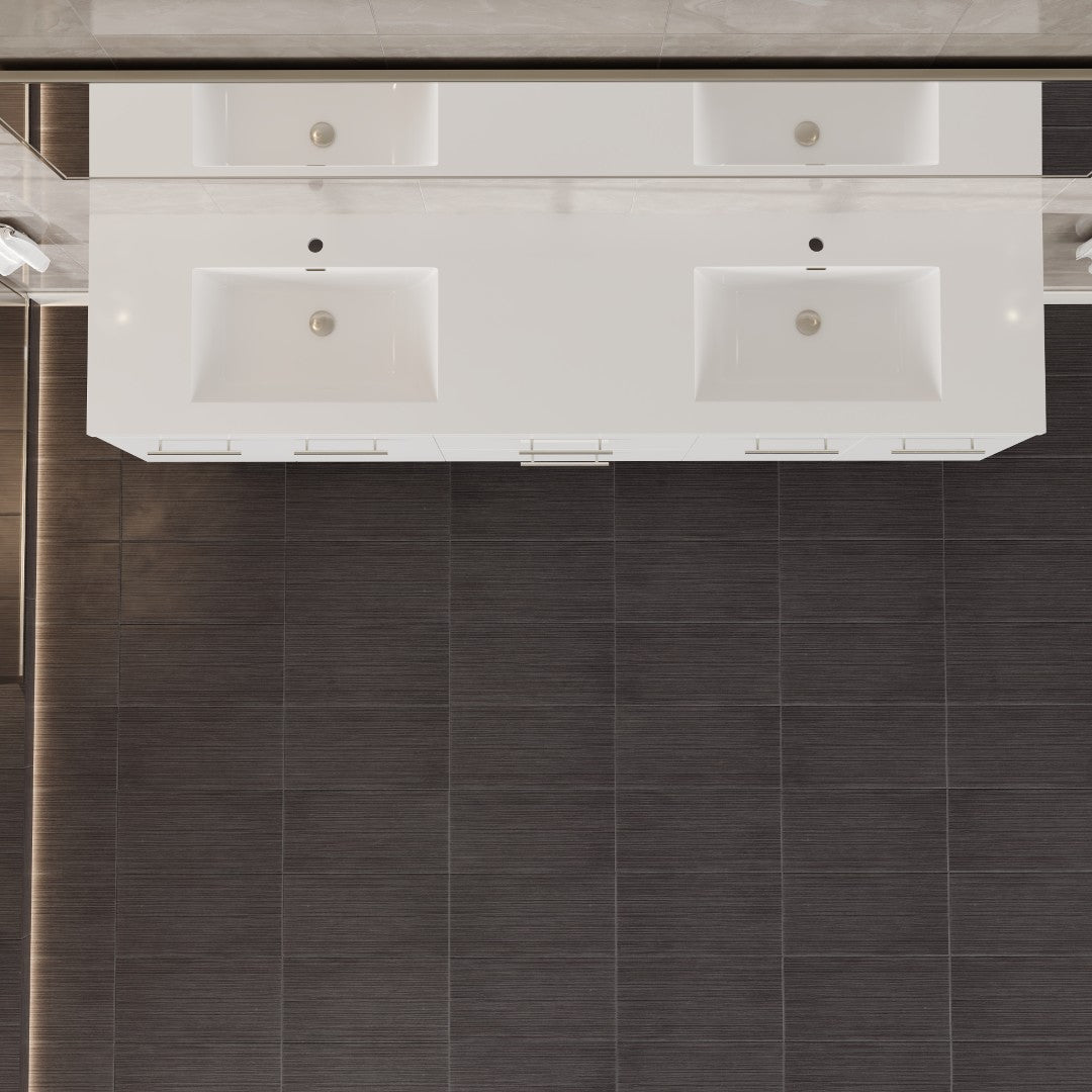 Lumina 84 in. White Wall Mount Double Sink Bath Vanity with Acrylic Top and Integrated Sinks