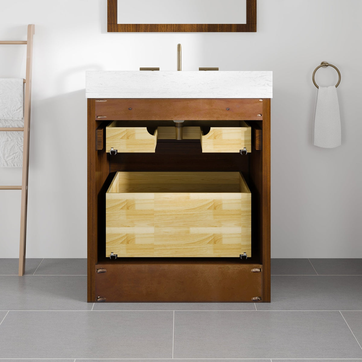 Nora 30 in. Walnut Single Sink Bath Vanity with Arabescato Engineered Stone Top and Undermount Porcelain Sink - Bathroom Vanity by Eviva