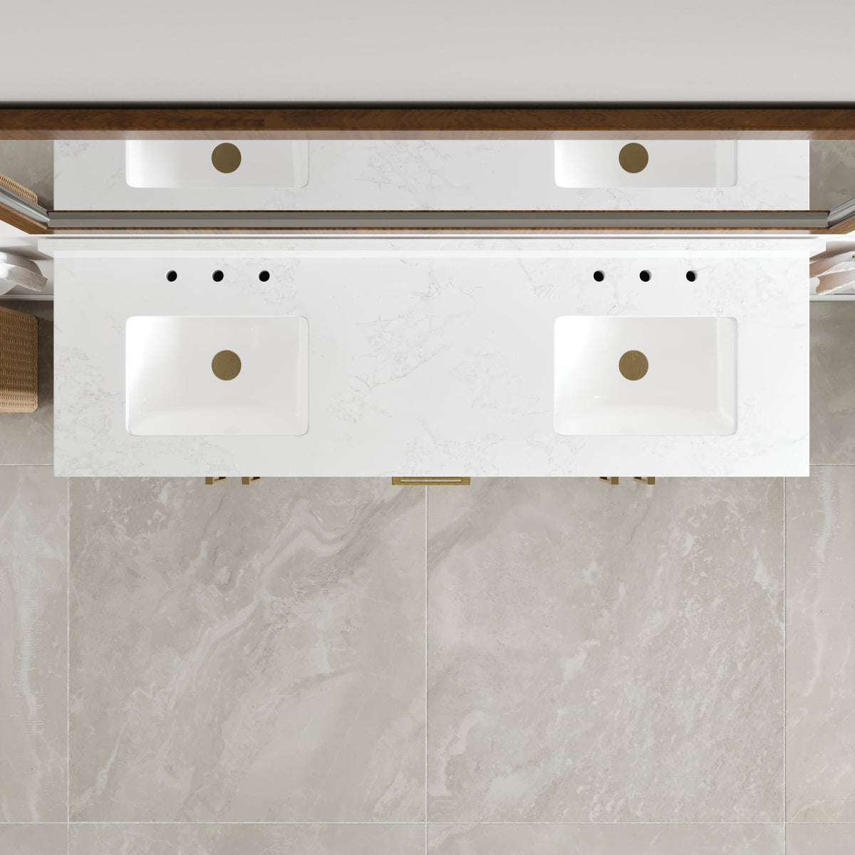 Nora 60 in. Walnut Double Sink Bath Vanity with Arabescato Engineered Stone Top and Undermount Porcelain Sinks - Bathroom Vanity by Eviva