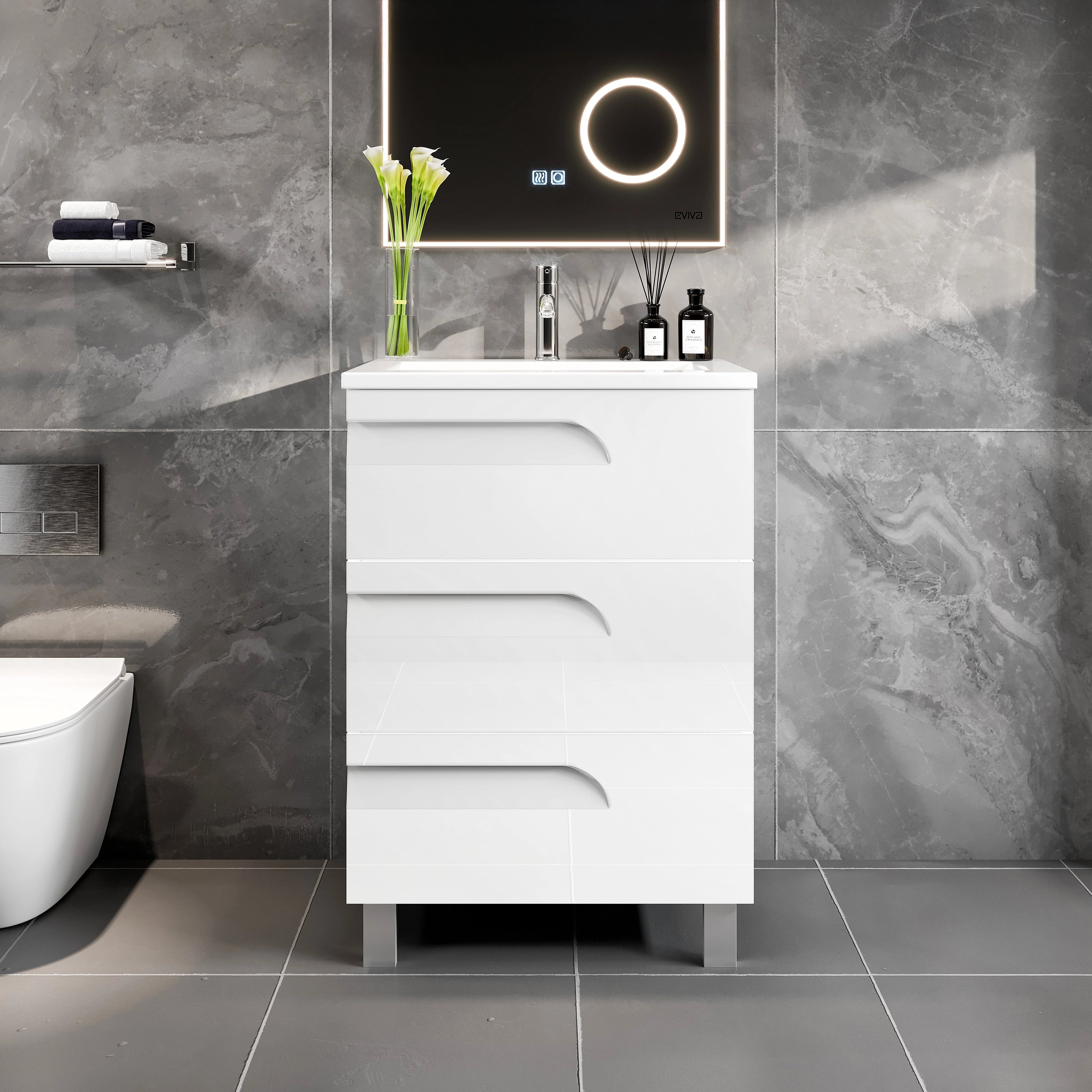 Joy 24 in. White Single Sink Bath Vanity with Porcelain Top and Integrated Sink