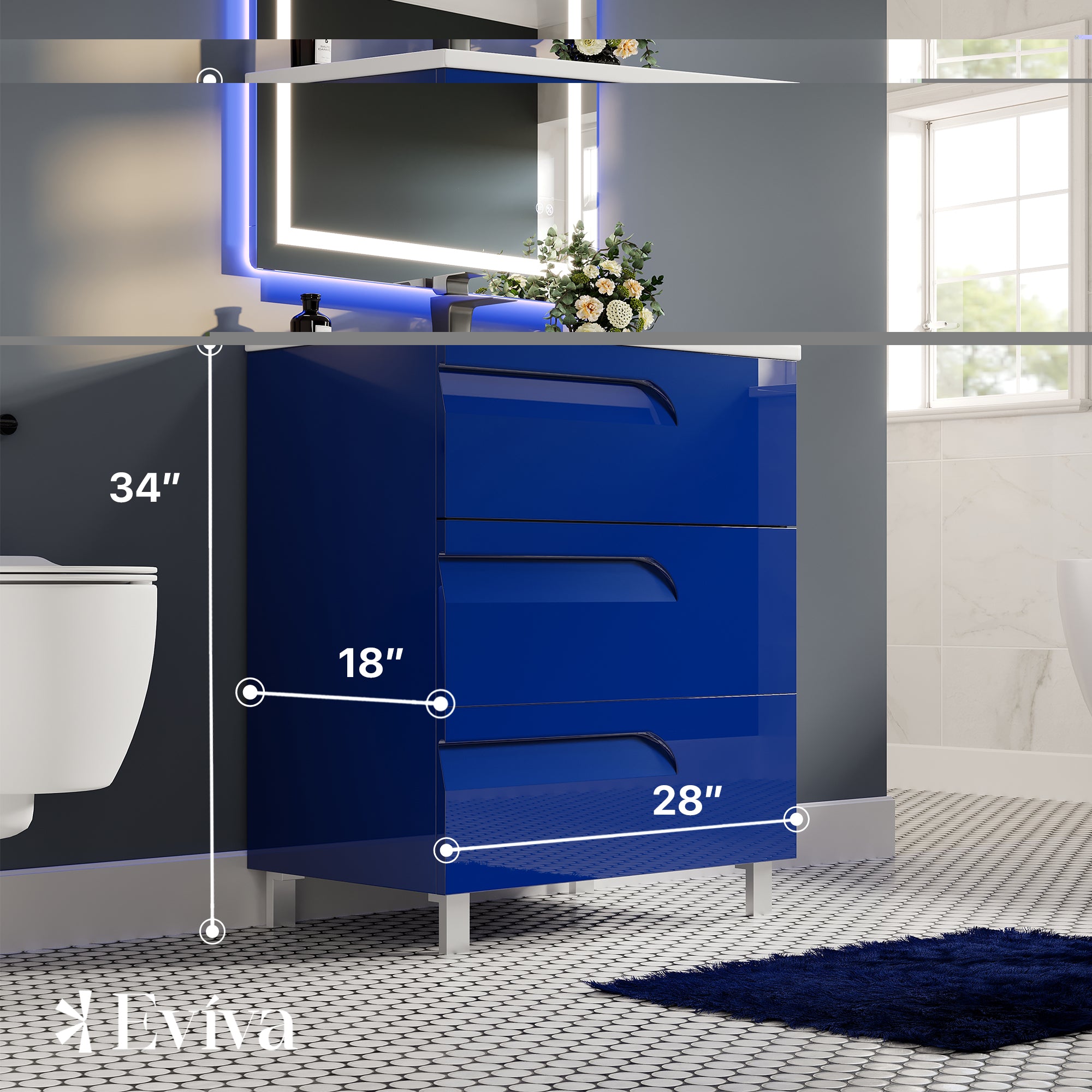 Joy 28 in. Blue Single Sink Bath Vanity with Porcelain Top and Integrated Sink
