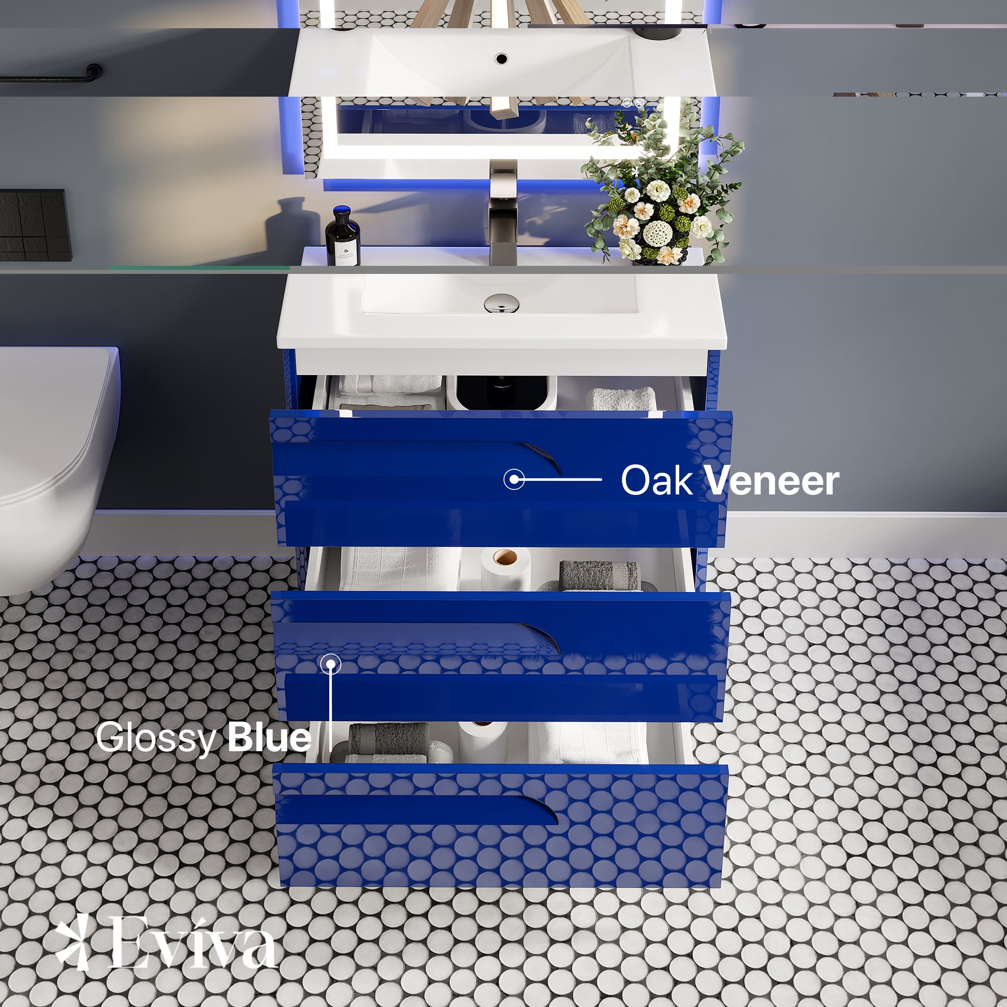 Joy 28 in. Blue Single Sink Bath Vanity with Porcelain Top and Integrated Sink