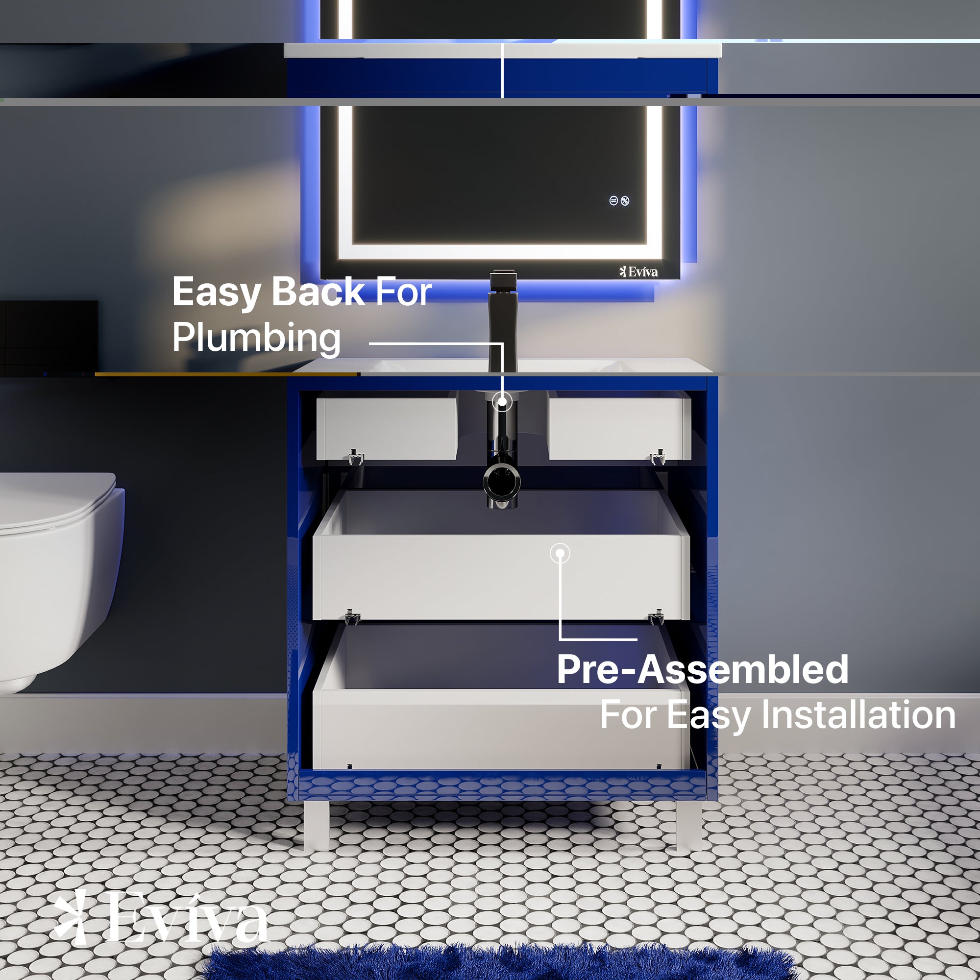 Joy 28 in. Blue Single Sink Bath Vanity with Porcelain Top and Integrated Sink