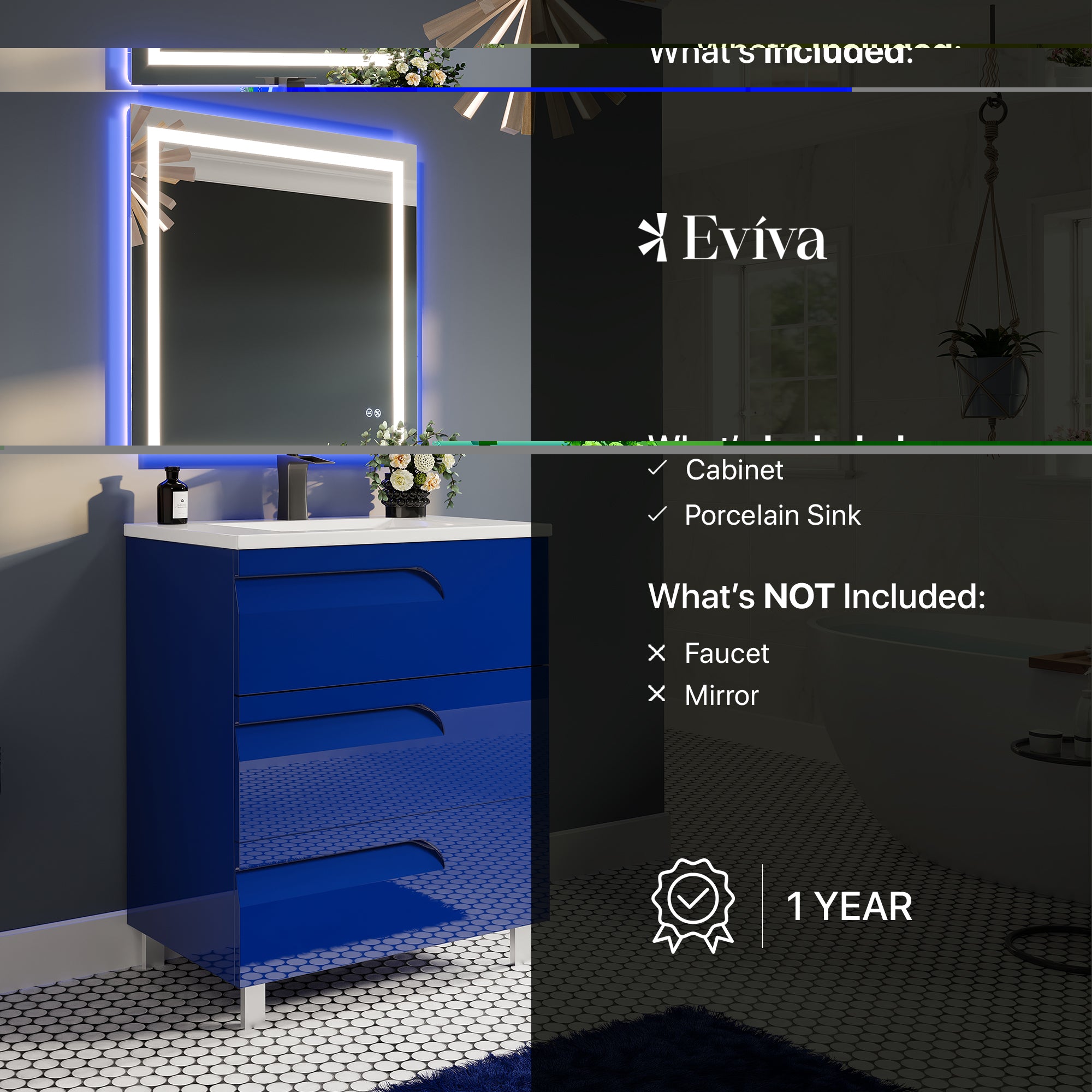 Joy 28 in. Blue Single Sink Bath Vanity with Porcelain Top and Integrated Sink