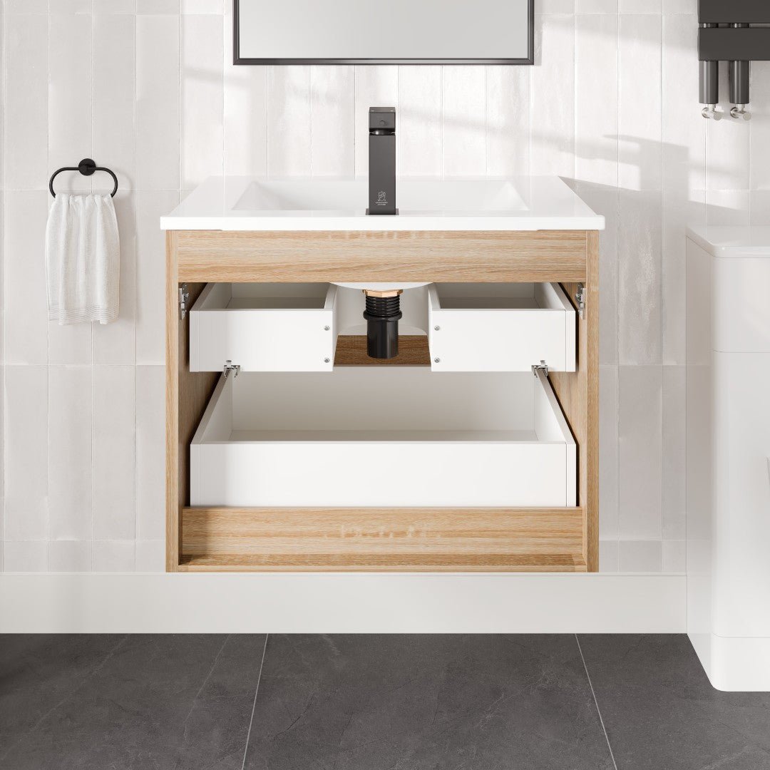 Joy 28 in. Maple Wall Mount Single Sink Bath Vanity with Porcelain Top and Integrated Sink - Bathroom Vanity by Eviva