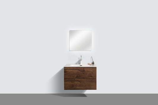 Joy 28"W x 18"D Rosewood Wall Mount Bathroom Vanity with Porcelain Countertop and Integrated Sink