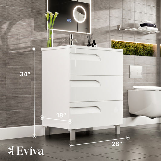 Joy 28"W x 18"D White Bathroom Vanity with Porcelain Countertop and Integrated Sink