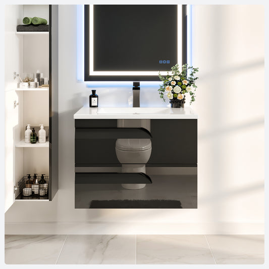 Joy 32"W x 18"D Black Wall Mount Bathroom Vanity with Porcelain Countertop and Integrated Sink