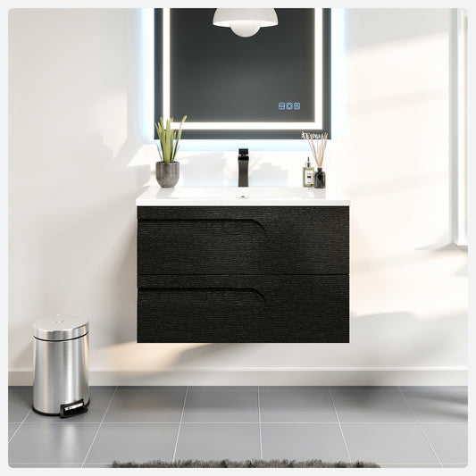 Joy 32"W x 18"D Blackwood Wall Mount Bathroom Vanity with Porcelain Countertop and Integrated Sink
