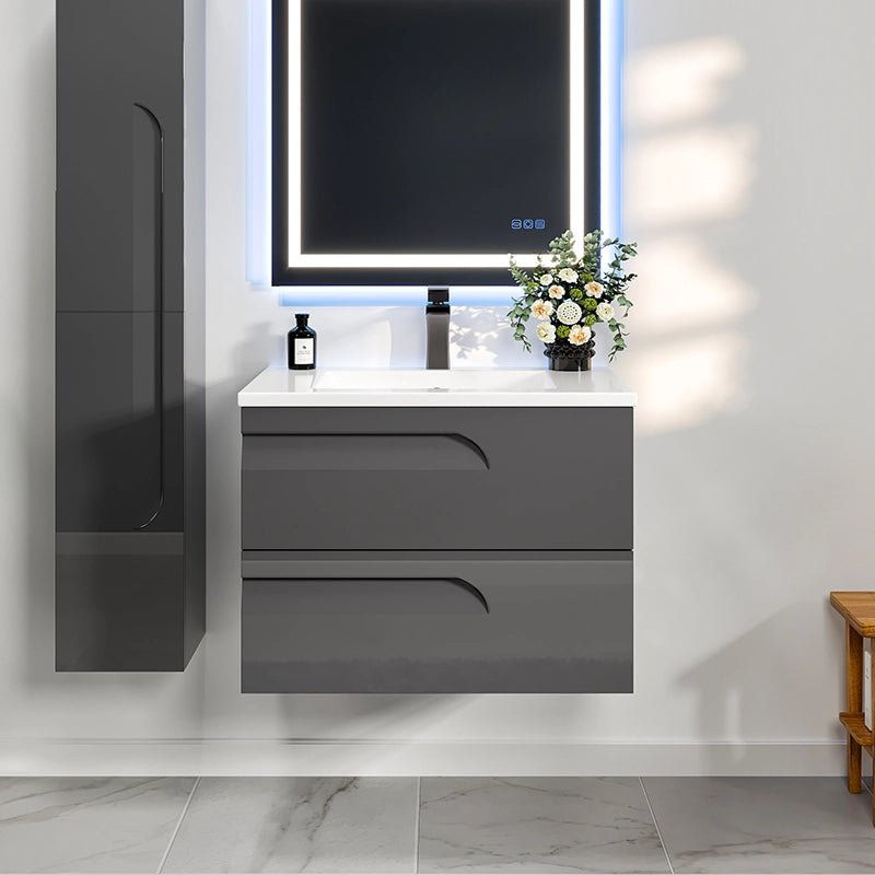 Joy 32 in. Gray Wall Mount Single Sink Bath Vanity with Porcelain Top and Integrated Sink