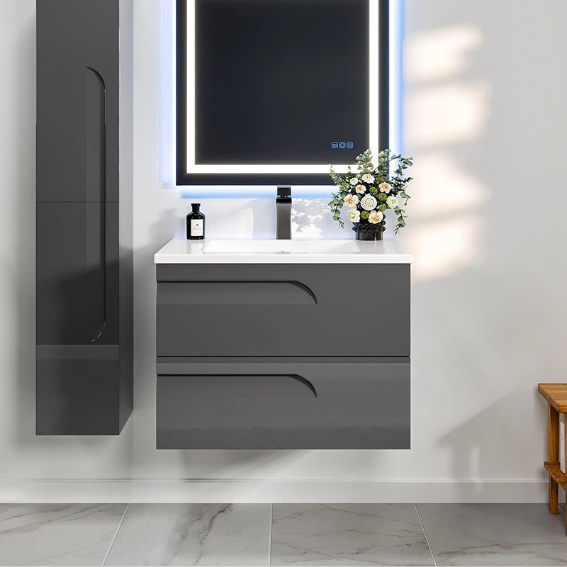 Joy 32 in. Gray Wall Mount Single Sink Bath Vanity with Porcelain Top and Integrated Sink - Bathroom Vanity by Eviva