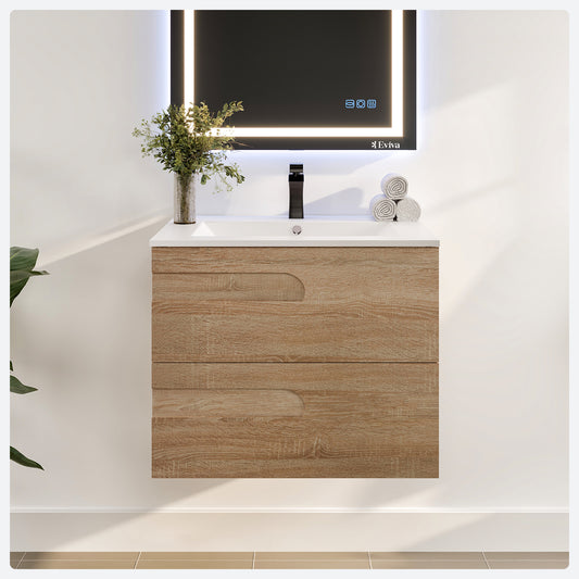 Joy 32"W x 18"D Maple Wall Mount Bathroom Vanity with Porcelain Countertop and Integrated Sink