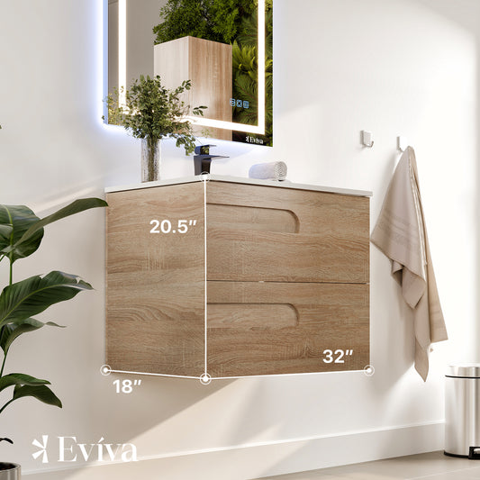 Joy 32"W x 18"D Maple Wall Mount Bathroom Vanity with Porcelain Countertop and Integrated Sink