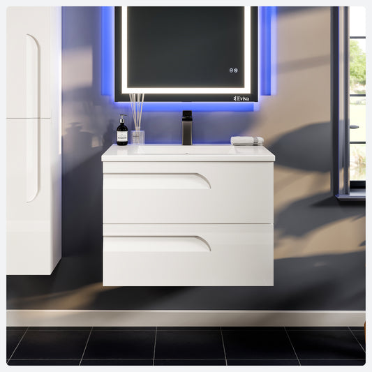 Joy 32"W x 18"D White Wall Mount Bathroom Vanity with Porcelain Countertop and Integrated Sink