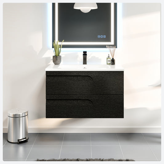 Joy 36"W x 18"D Blackwood Wall Mount Bathroom Vanity with Porcelain Countertop and Integrated Sink