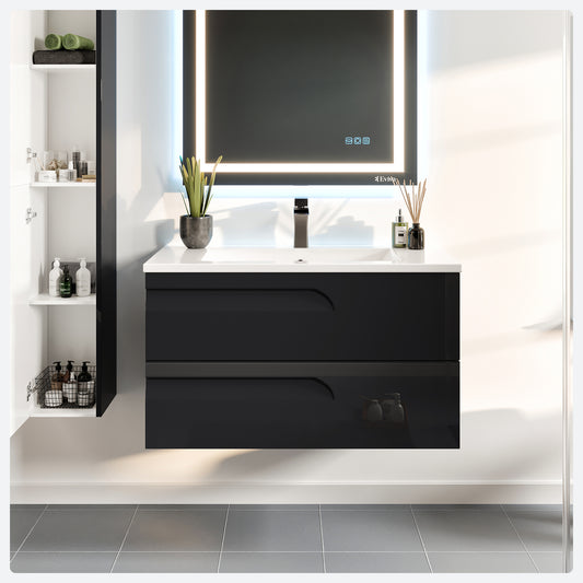 Joy 39"W x 18"D Black Wall Mount Bathroom Vanity with Porcelain Countertop and Integrated Sink