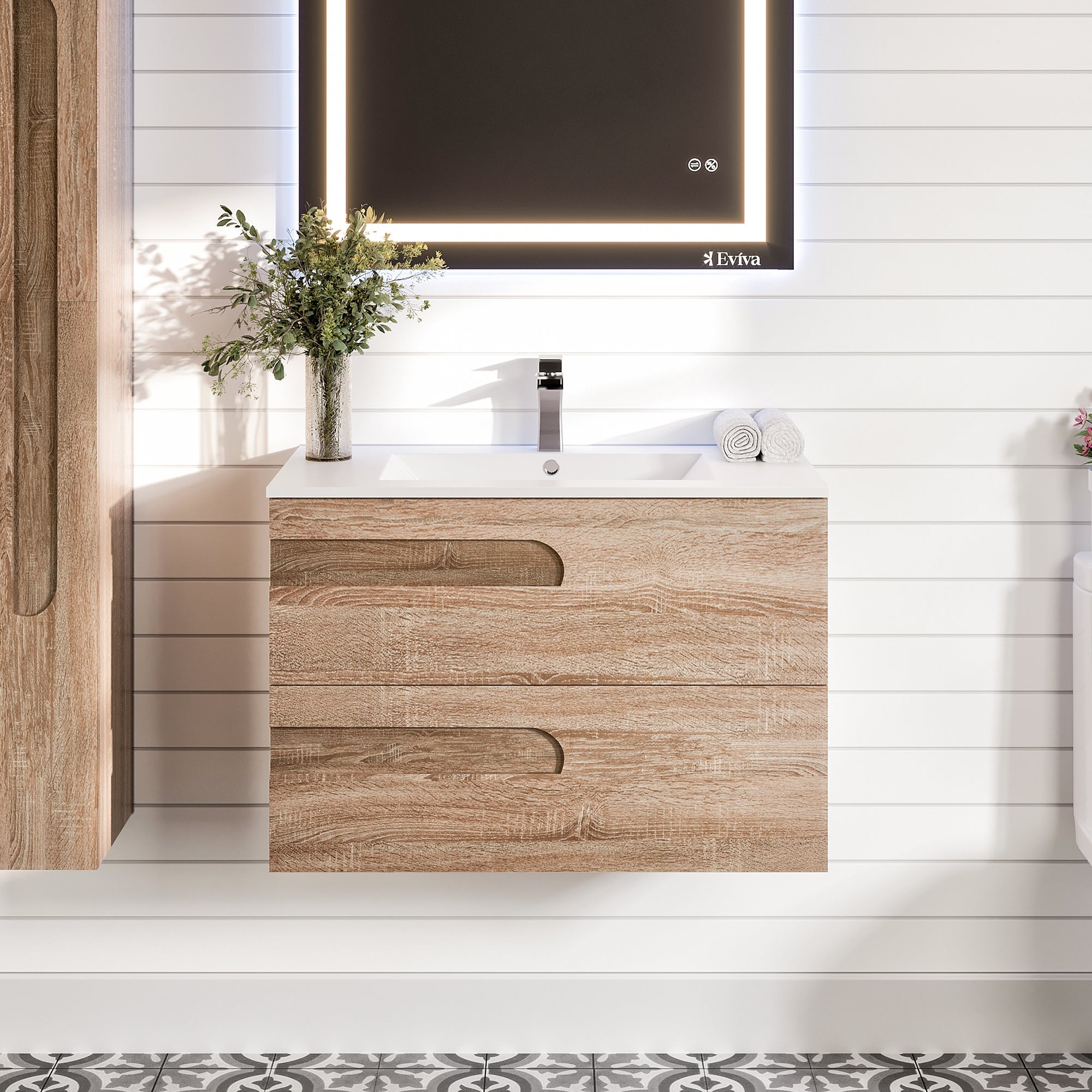 Joy 40 in. Maple Wall Mount Single Sink Bath Vanity with Porcelain Top and Integrated Sink