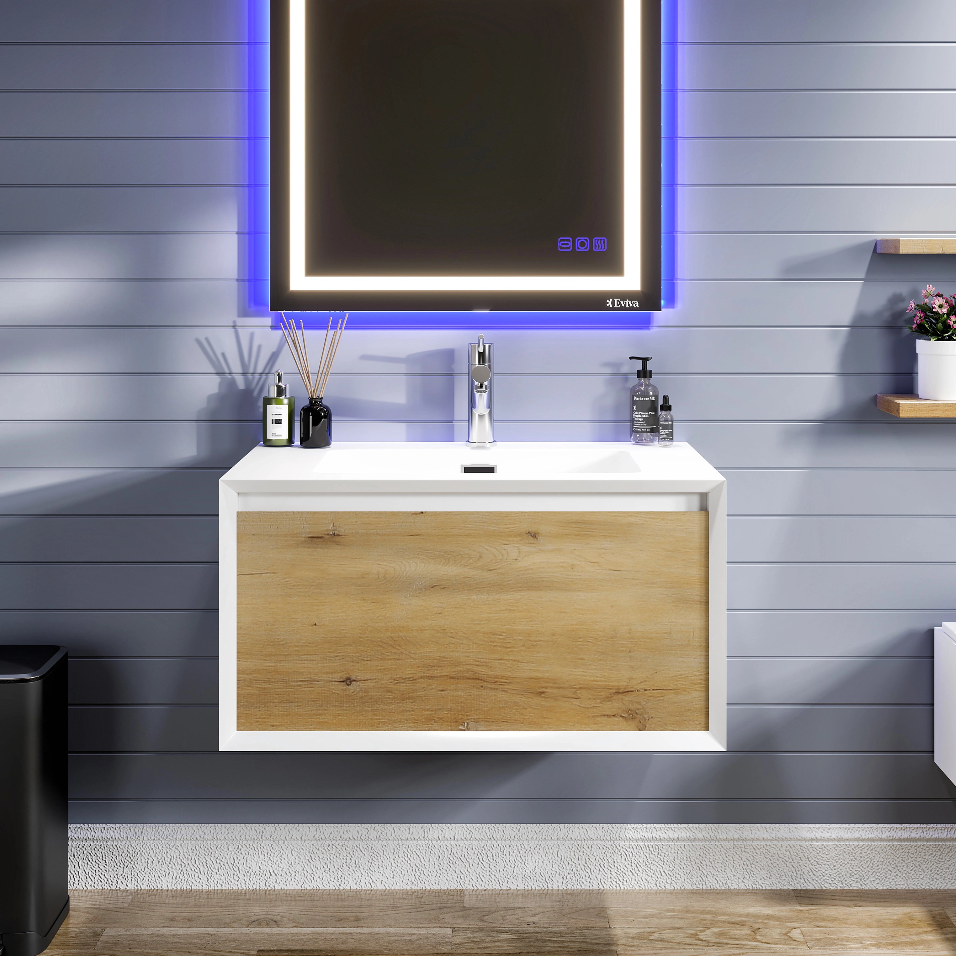 Venice 36 in. Oak Wall Mount Single Sink Bath Vanity with Acrylic Top and Integrated Sink