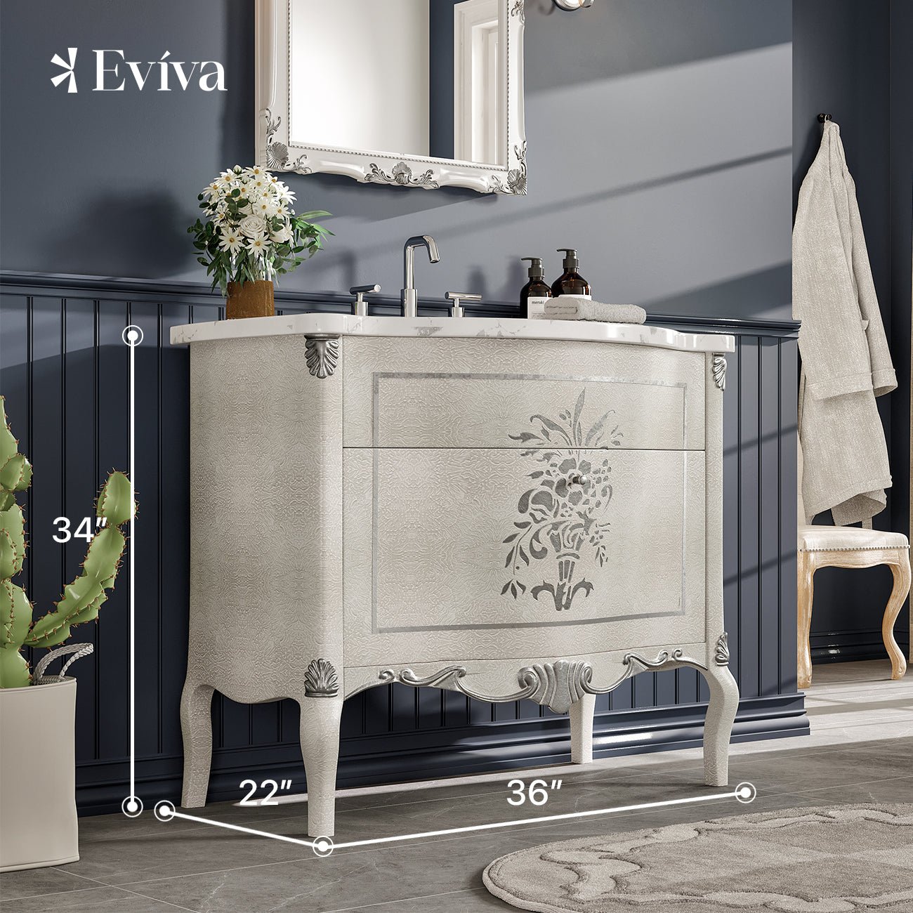 Monaco 38 in. Ivory Single Sink Bath Vanity with Carrara Quartz Top and Undermount Porcelain Sink - Bathroom Vanity by Eviva