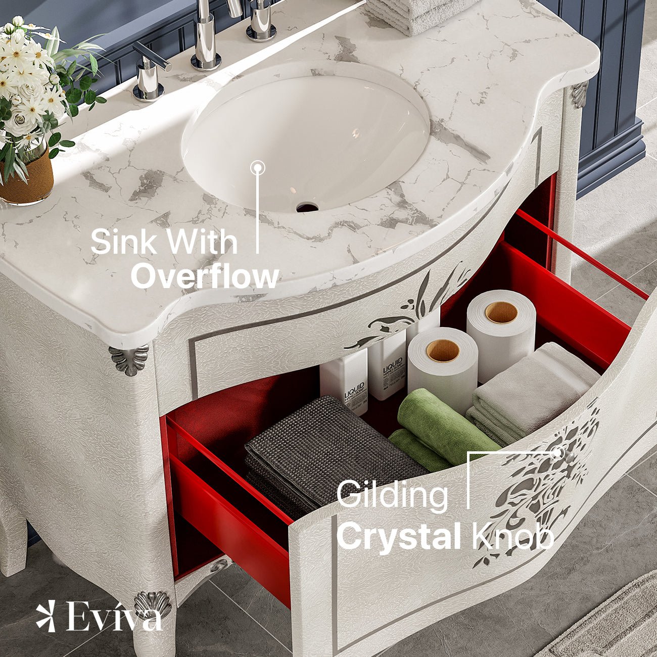 Monaco 38 in. Ivory Single Sink Bath Vanity with Carrara Quartz Top and Undermount Porcelain Sink - Bathroom Vanity by Eviva
