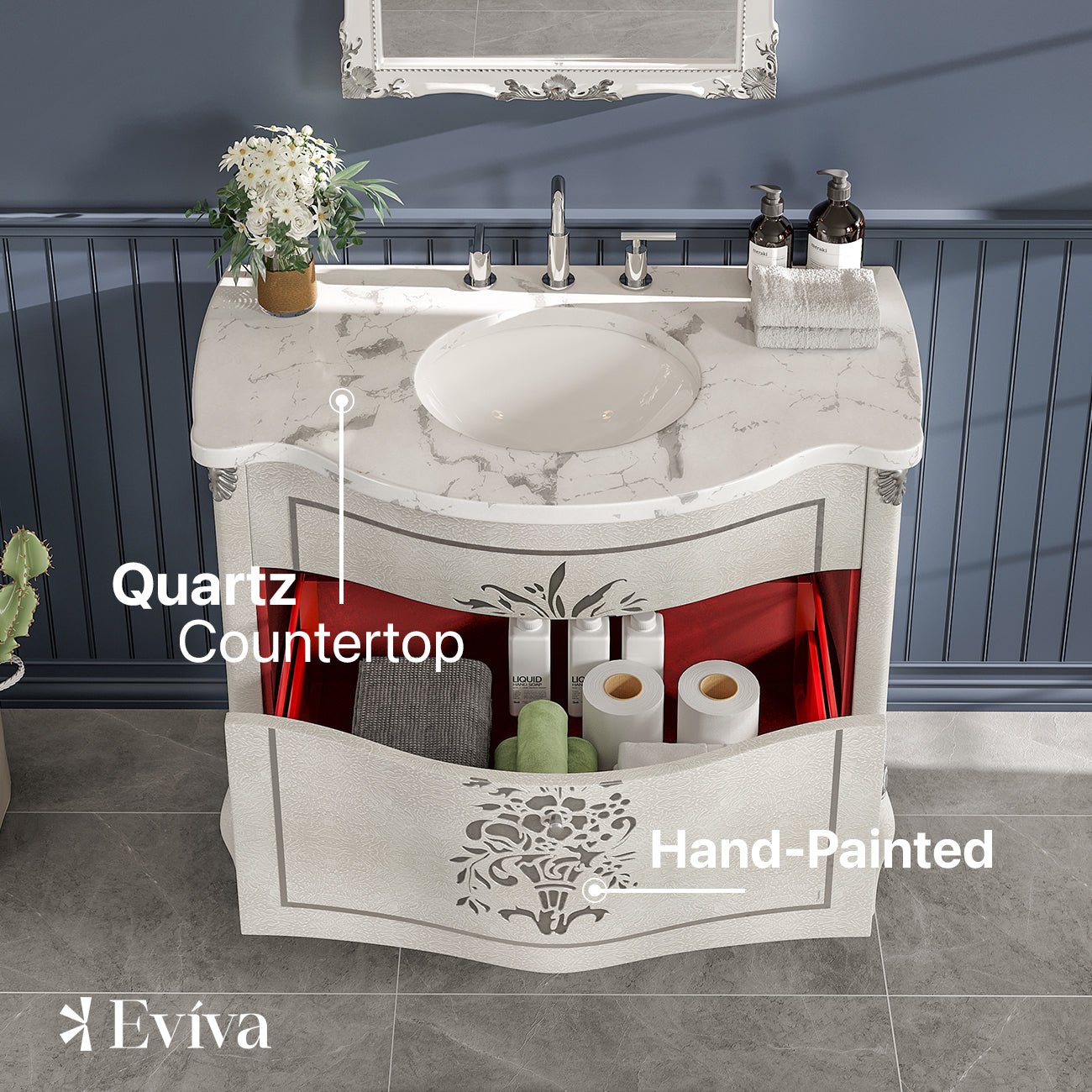 Monaco 38 in. Ivory Single Sink Bath Vanity with Carrara Quartz Top and Undermount Porcelain Sink - Bathroom Vanity by Eviva