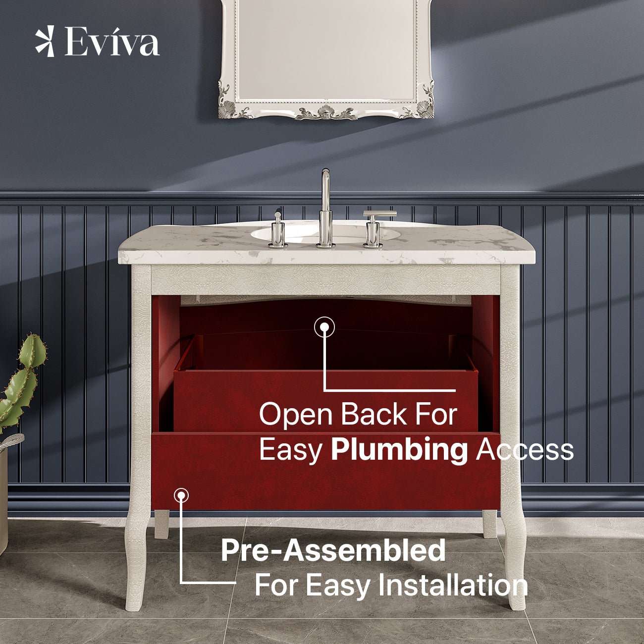 Monaco 38 in. Ivory Single Sink Bath Vanity with Carrara Quartz Top and Undermount Porcelain Sink - Bathroom Vanity by Eviva