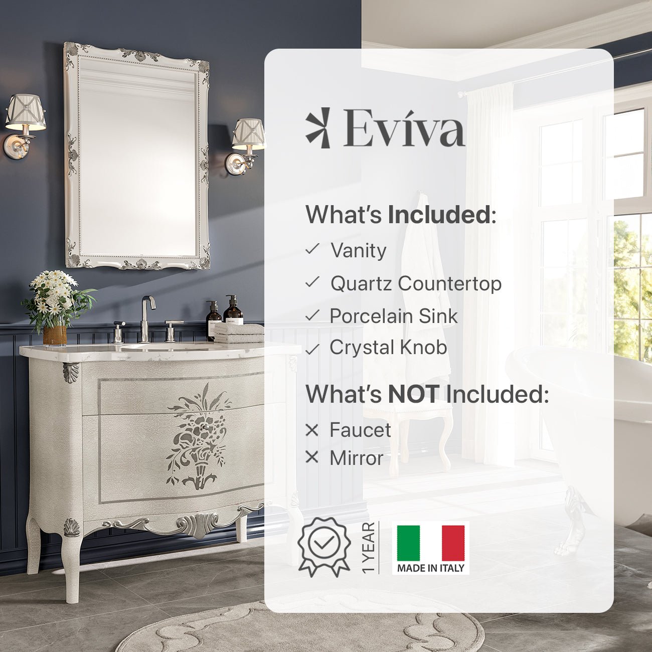 Monaco 38 in. Ivory Single Sink Bath Vanity with Carrara Quartz Top and Undermount Porcelain Sink - Bathroom Vanity by Eviva
