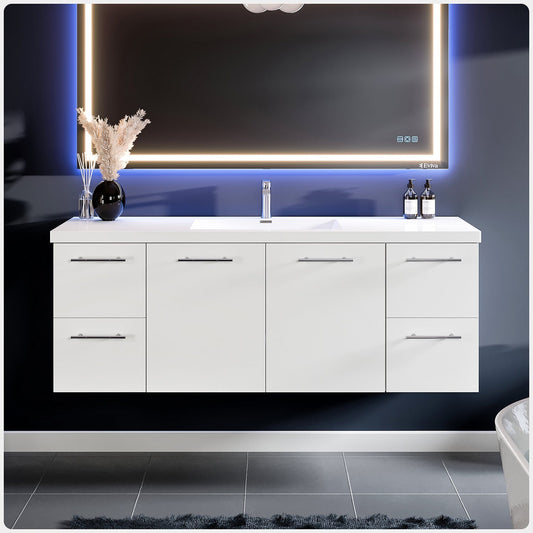Axel 59"W x 20"D White Wall Mount Bathroom Vanity with Acrylic Countertop and Integrated Sink