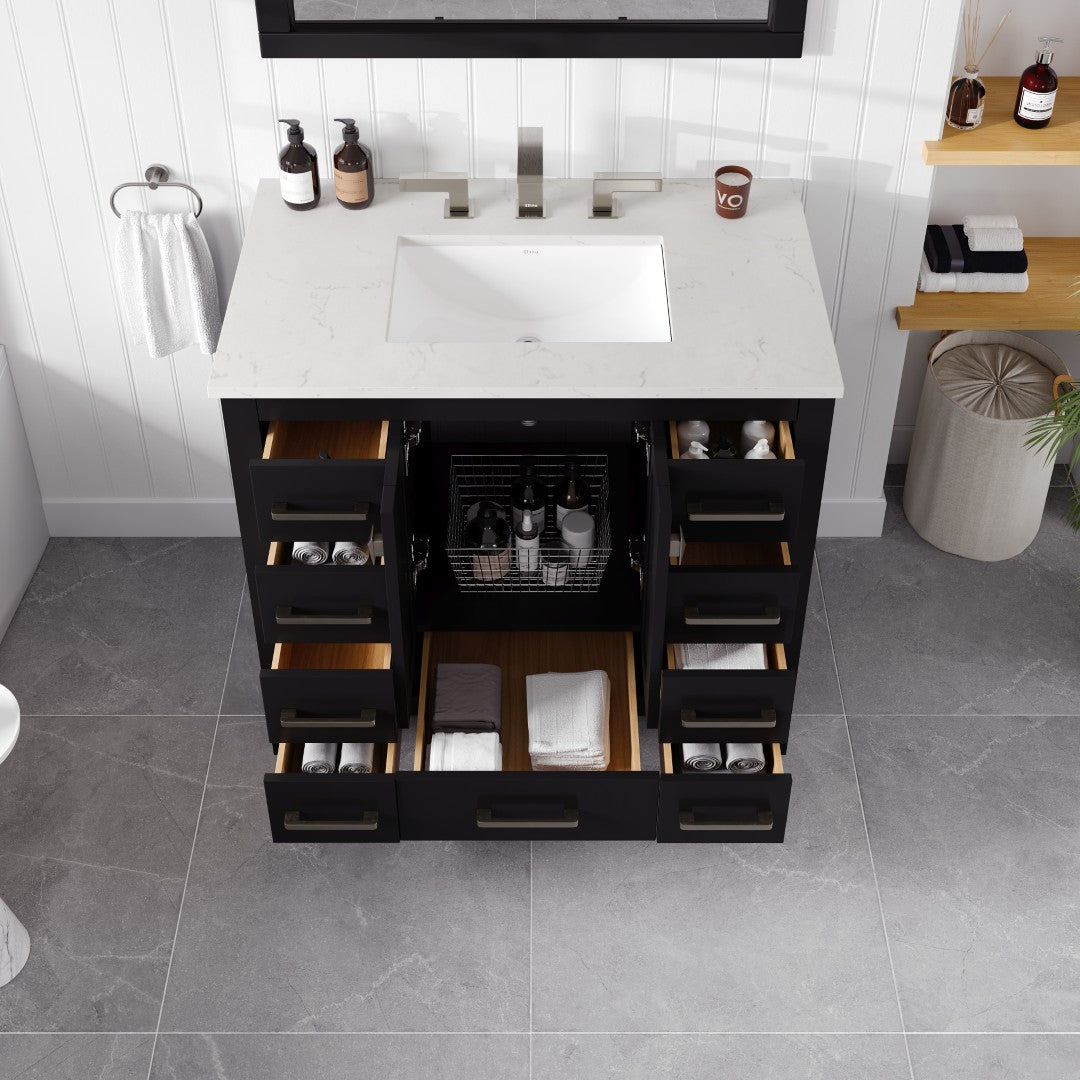 Hampton 36 in. Espresso Single Sink Bath Vanity with Carrara Quartz Top and Undermount Porcelain Sink