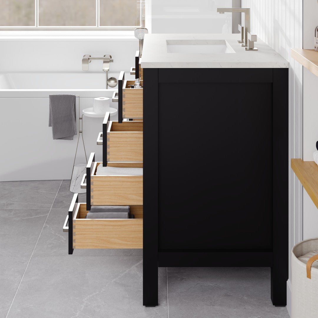 Hampton 36" x 22" Espresso Single Sink Bath Vanity with Carrara Quartz Top and Undermount Porcelain Sink - Bathroom Vanity by Eviva