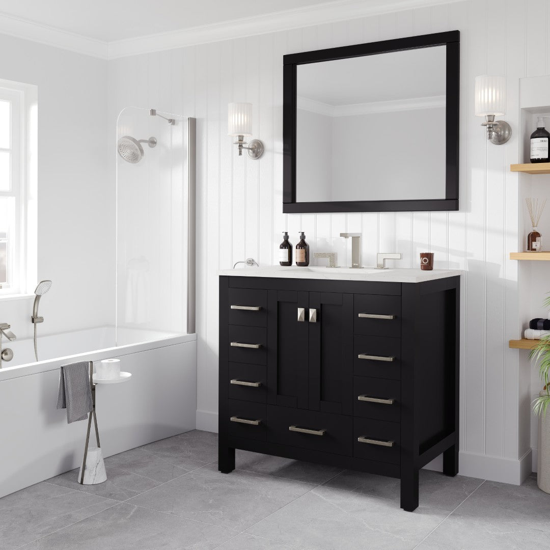 Hampton 36 in. Espresso Single Sink Bath Vanity with Carrara Quartz Top and Undermount Porcelain Sink