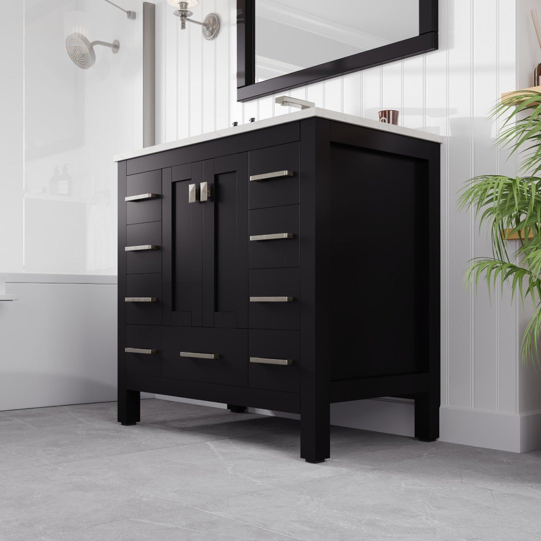Hampton 36" x 22" Espresso Single Sink Bath Vanity with Carrara Quartz Top and Undermount Porcelain Sink - Bathroom Vanity by Eviva