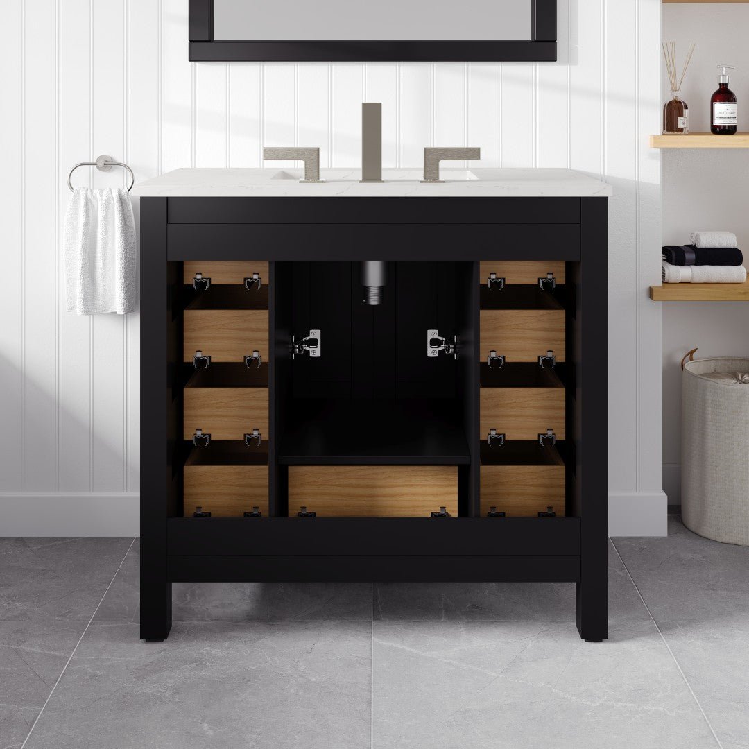 Hampton 36" x 22" Espresso Single Sink Bath Vanity with Carrara Quartz Top and Undermount Porcelain Sink - Bathroom Vanity by Eviva