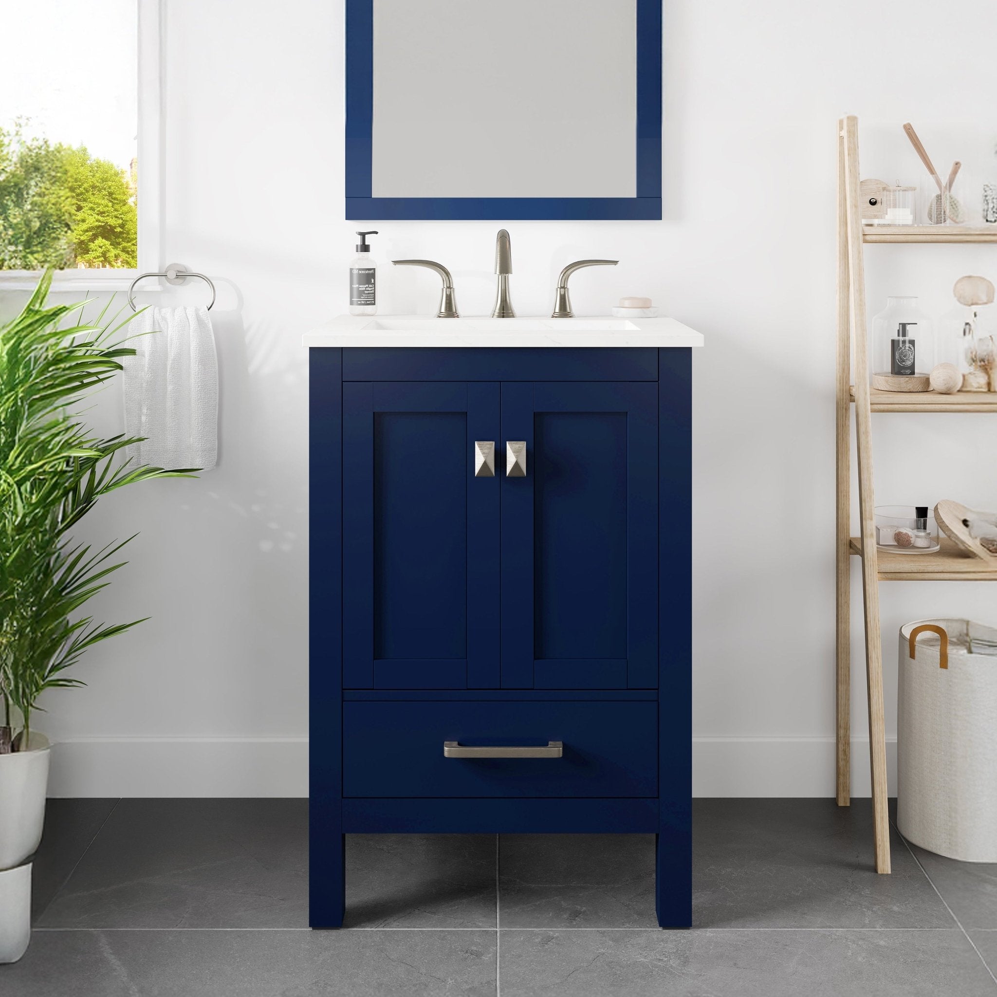 Aberdeen 24 in. Blue Single Sink Bath Vanity with Carrara Quartz Top and Undermount Porcelain Sink - Bathroom Vanity by Eviva