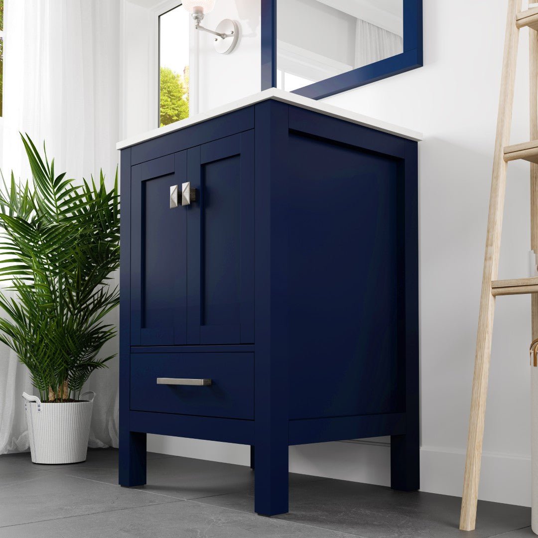 Aberdeen 24 in. Blue Single Sink Bath Vanity with Carrara Quartz Top and Undermount Porcelain Sink - Bathroom Vanity by Eviva