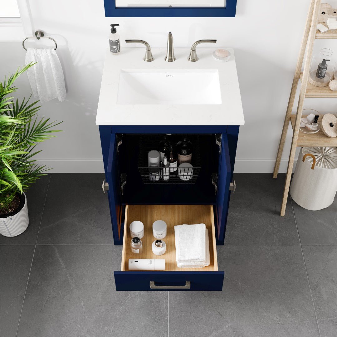 Aberdeen 24 in. Blue Single Sink Bath Vanity with Carrara Quartz Top and Undermount Porcelain Sink - Bathroom Vanity by Eviva