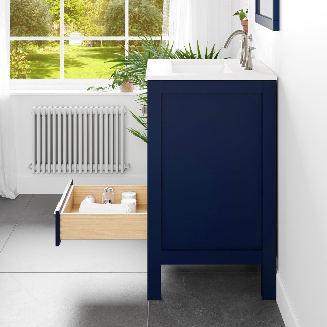 Aberdeen 24 in. Blue Single Sink Bath Vanity with Carrara Quartz Top and Undermount Porcelain Sink - Bathroom Vanity by Eviva