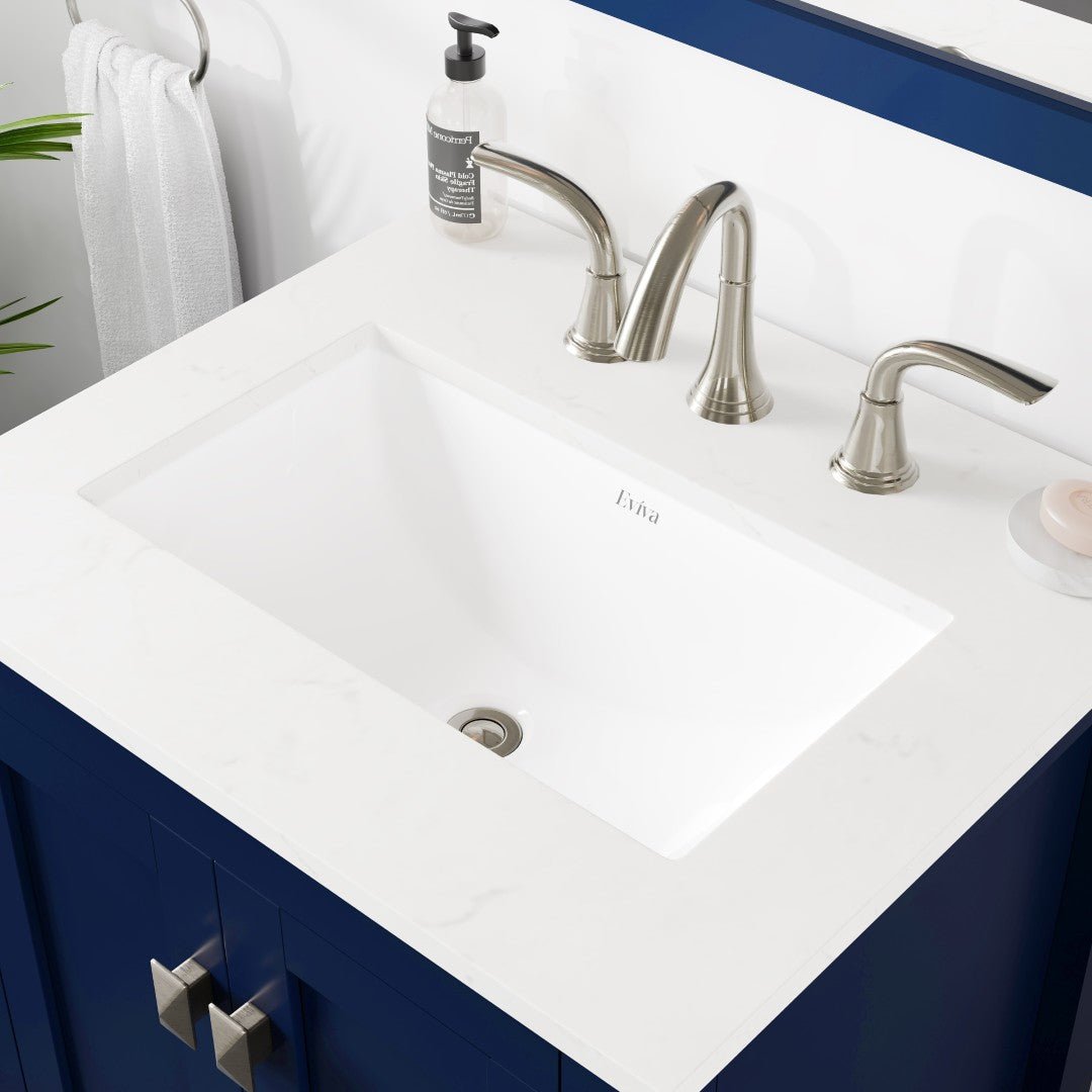 Aberdeen 24 in. Blue Single Sink Bath Vanity with Carrara Quartz Top and Undermount Porcelain Sink - Bathroom Vanity by Eviva