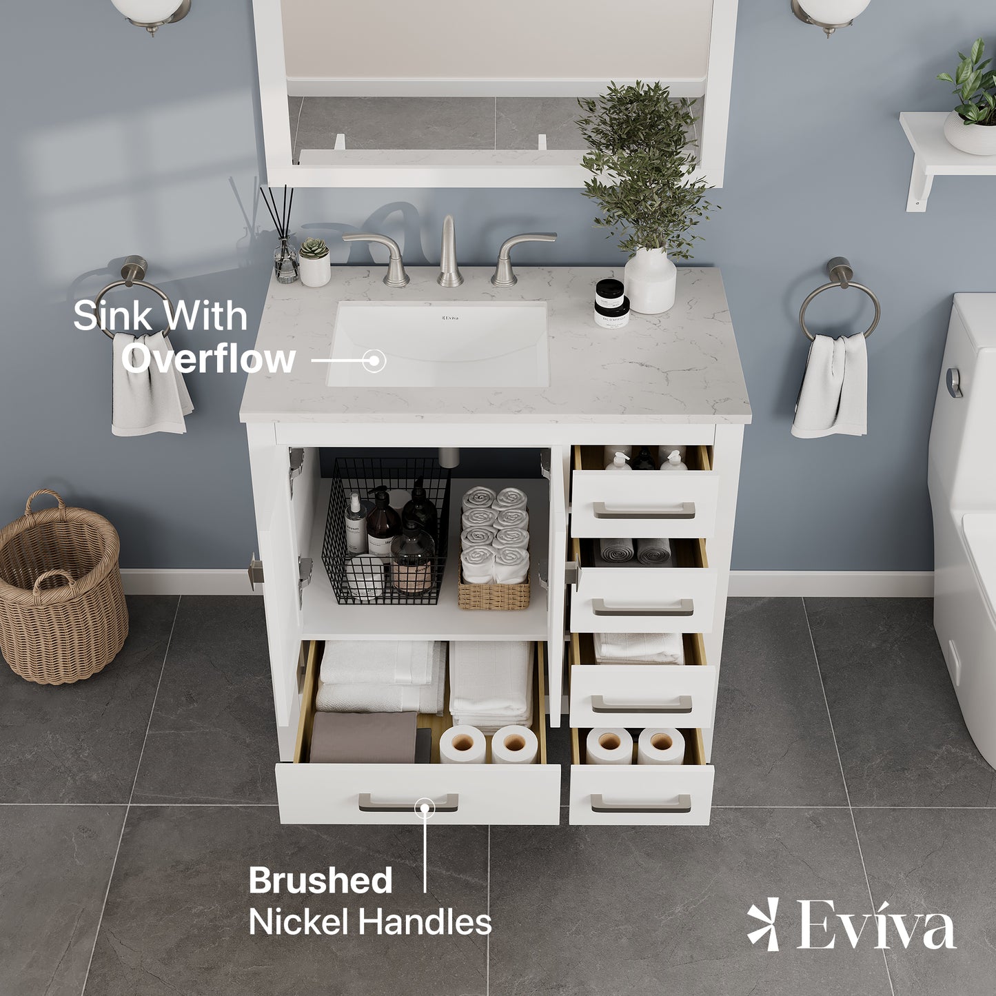 Aberdeen 36"W x 22"D White Bathroom Vanity with Carrara Quartz Countertop and Undermount Porcelain Sink