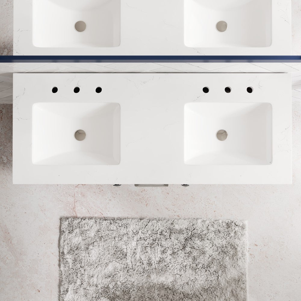 Aberdeen 48 in. Blue Double Sink Bath Vanity with Carrara Quartz Top and Undermount Porcelain Sinks - Bathroom Vanity by Eviva