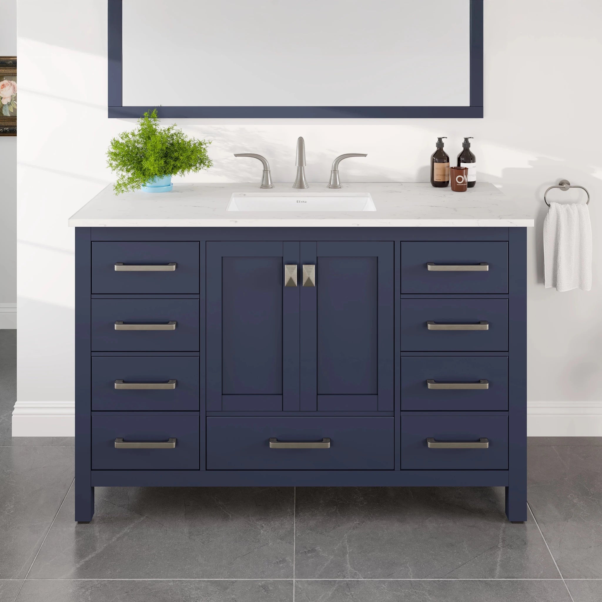 Aberdeen 48 in. Blue Single Sink Bath Vanity with Carrara Quartz Top and Undermount Porcelain Sink - Bathroom Vanity by Eviva
