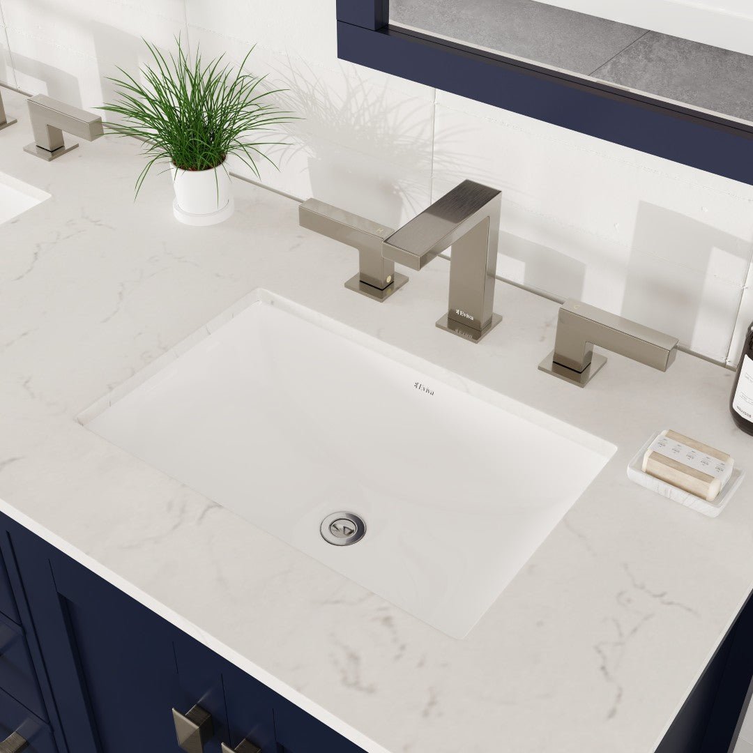 Aberdeen 60 in. Blue Double Sink Bath Vanity with Carrara Quartz Top and Undermount Porcelain Sinks - Bathroom Vanity by Eviva