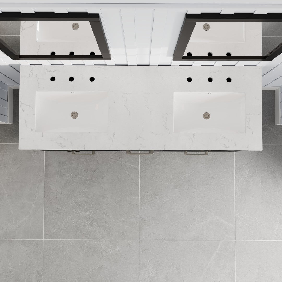 Aberdeen 60 in. Espresso Double Sink Bath Vanity with Carrara Quartz Top and Undermount Porcelain Sinks