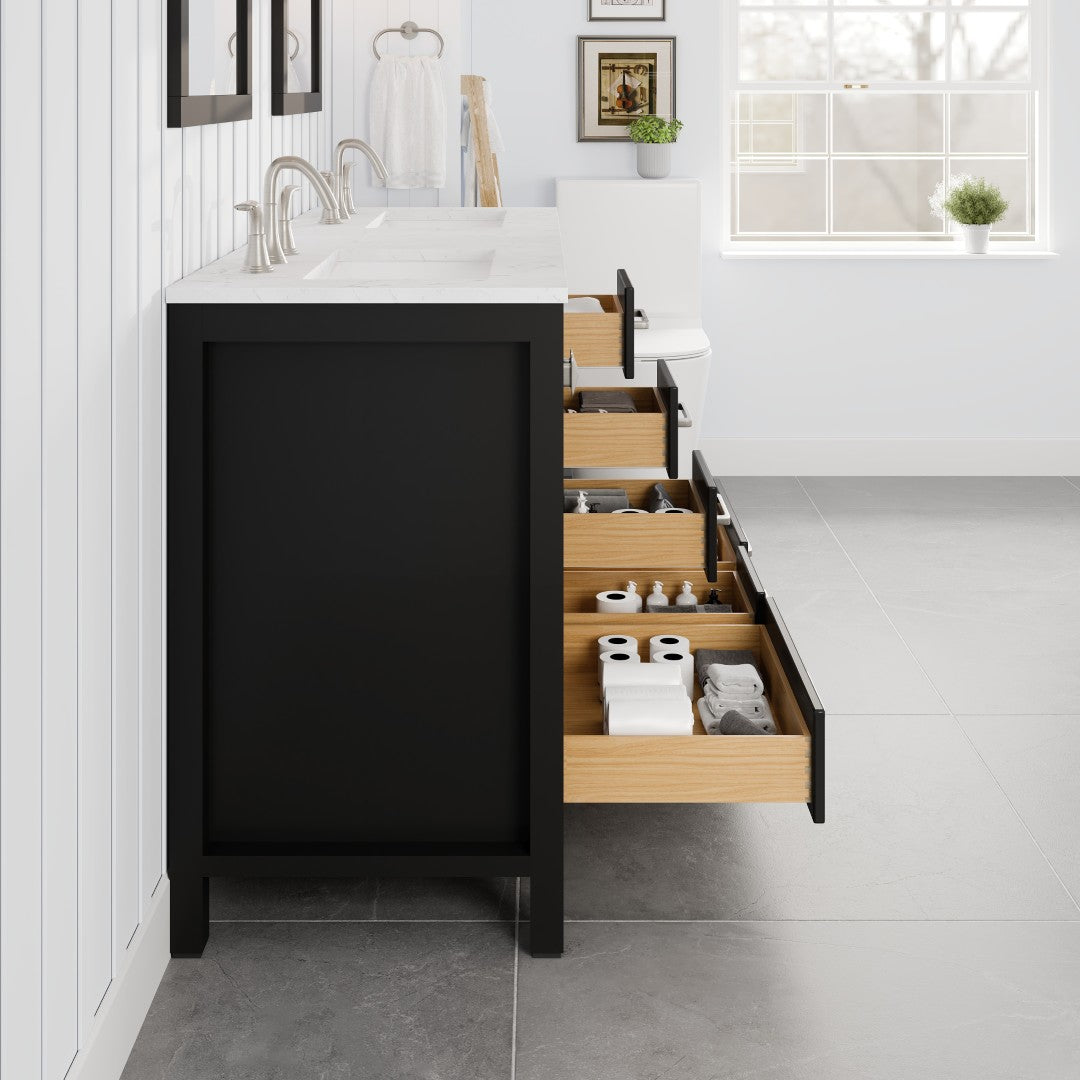 Aberdeen 60 in. Espresso Double Sink Bath Vanity with Carrara Quartz Top and Undermount Porcelain Sinks
