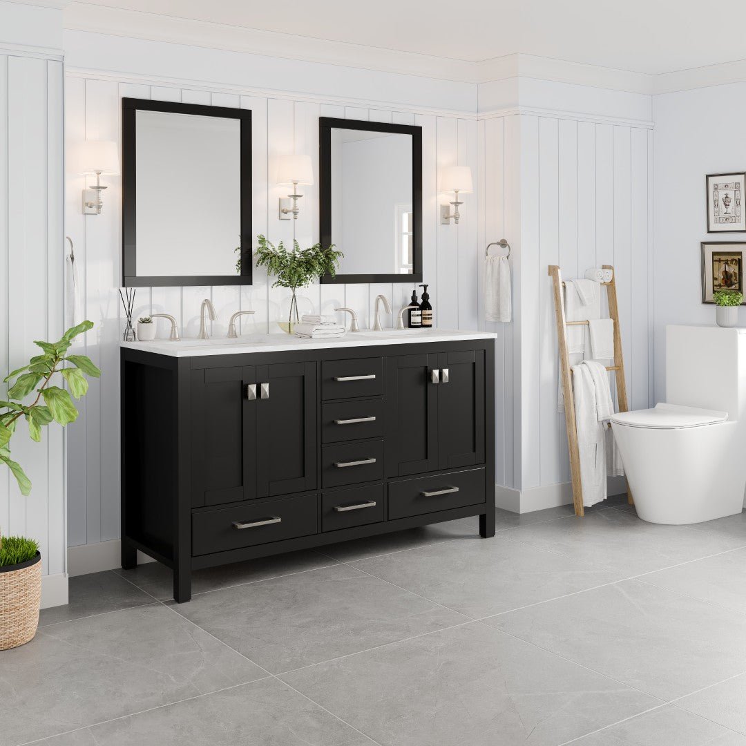 Aberdeen 60 in. Espresso Double Sink Bath Vanity with Carrara Quartz Top and Undermount Porcelain Sinks - Bathroom Vanity by Eviva